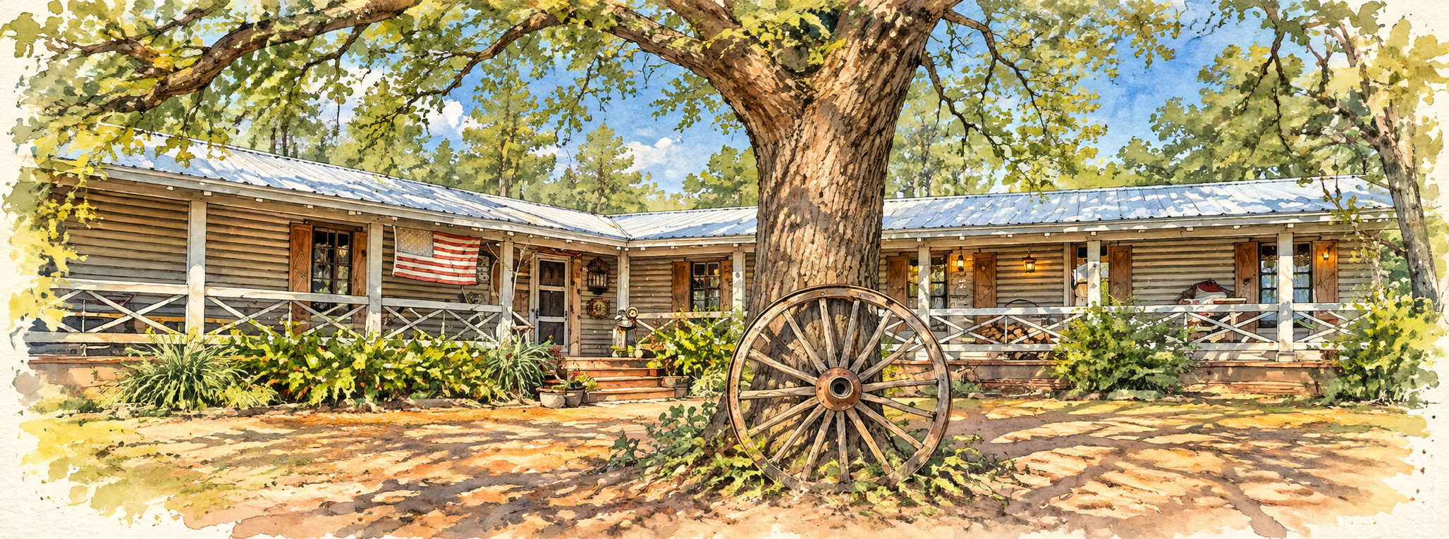 Historic exterior of The Lodge on Lake Siesta